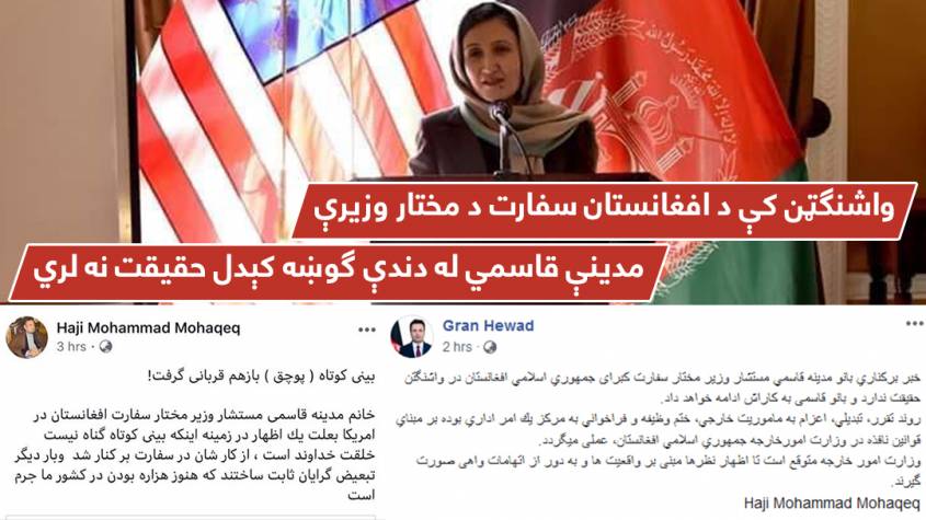 " واشنګټن کې د افغانستان سفارت د مختار وزیرې مدینې قاسمي له دندې ګوښه کېدل حقیقت نه لري"